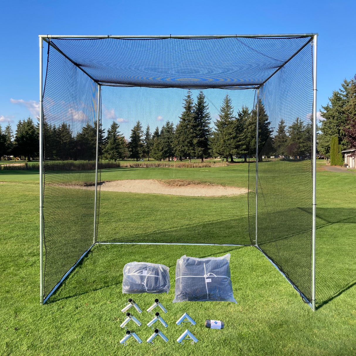 Knotless Nylon Golf Cage Net Kit (Net, Baffle, and Fittings) - 10' x 10' x 10'